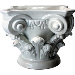 A Handsome Italian White-Glazed Faience Corinthian Capital