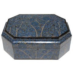 Good-Quality & Large-Scaled Peacock-Blue Octagonal Kashmiri Box