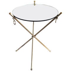 Elegant French Silver Plated Tripod Table with Mirrored Top by Maison Lancel