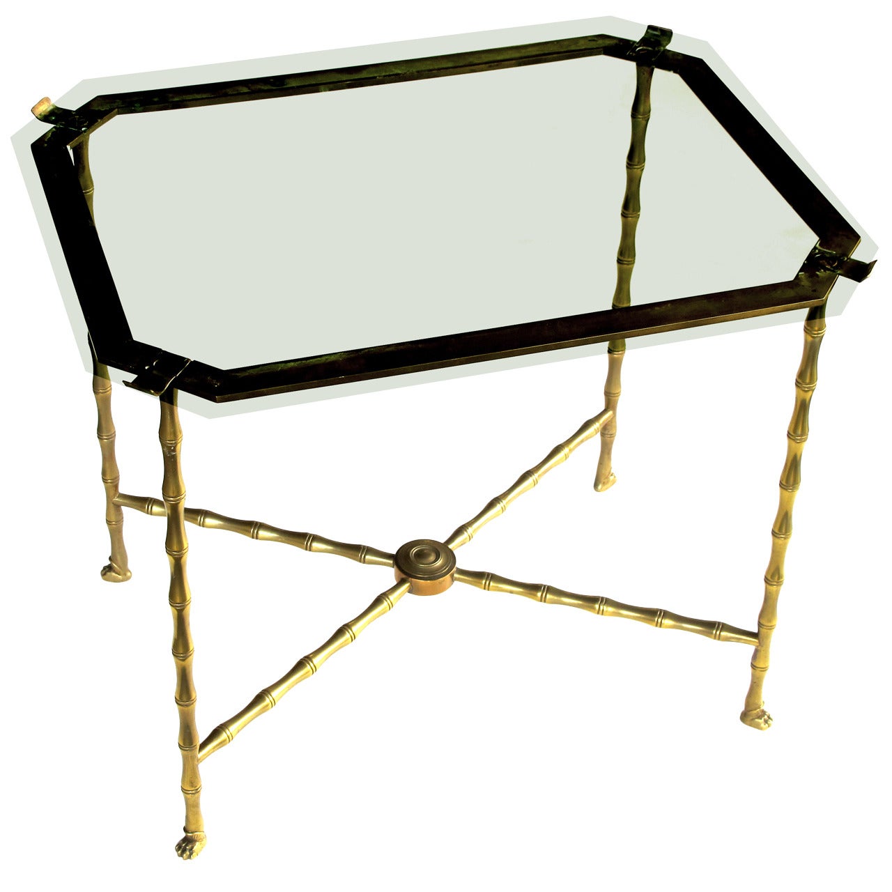 Stylish French 1940s Faux Bamboo Brass Side Table by Maison Bagues, Paris