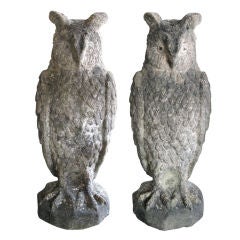 A Boldly-Scaled Pair of French Cast Stone Owls