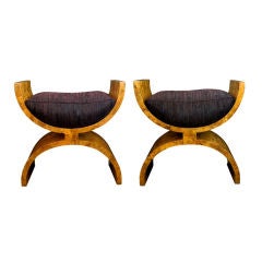 Boldly-Scaled Pr of Continental Biedermeier Burl Benches