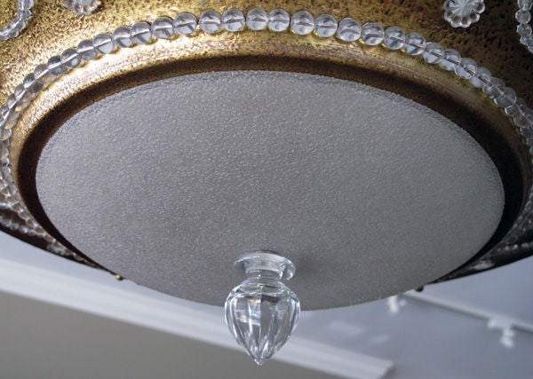 A Chic French Mid-Century Gilt-Tole and Beaded Ceiling Light 1
