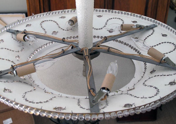 A Chic French Mid-Century Gilt-Tole and Beaded Ceiling Light 4