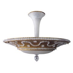 A Chic French Mid-Century Gilt-Tole and Beaded Ceiling Light
