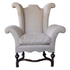 Antique Curvaceous & Over-Scaled English William & Mary Style Wing Chair