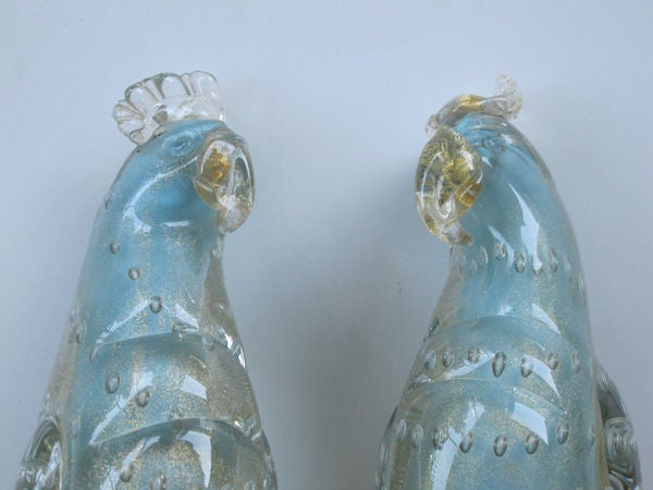 Mid-20th Century A Shimmering Murano Clear & Aqua Art Glass Figure of Cockatoos
