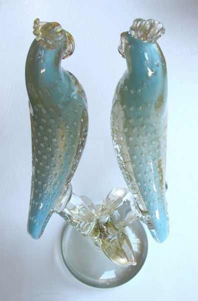 A Shimmering Murano Clear & Aqua Art Glass Figure of Cockatoos 2