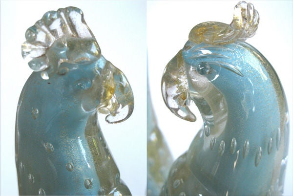 A Shimmering Murano Clear & Aqua Art Glass Figure of Cockatoos 3