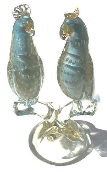 A Shimmering Murano Clear & Aqua Art Glass Figure of Cockatoos 5