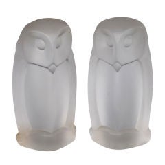 A Stoic and Translucent Pair of French 1960's Frosted Glass Owls