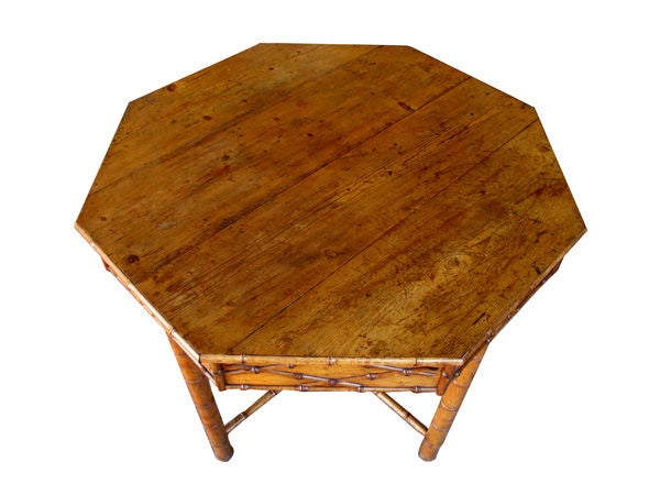 A Charming French Provincial Faux-Bamboo Pine & Fruitwood Table