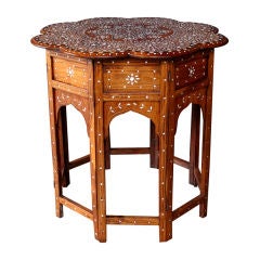 Large-Scaled Anglo-Indian Inlaid Traveling Table w/Scalloped Top
