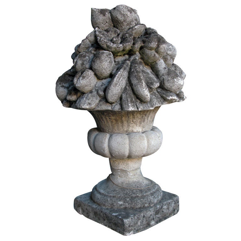 A Lush English Cast-Stone Floral and Fruit-Filled Garden Urn