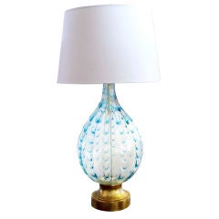 Vintage A Large-Scaled Italian Aqua Art Glass Bottle-Form Lamp; Murano