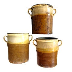 A Handsome Set of 3 French Provencal Yellow-Glazed Confit Jars