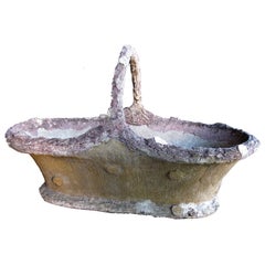 Unusually Large French Faux Bois Concrete Basket-Form Jardiniere