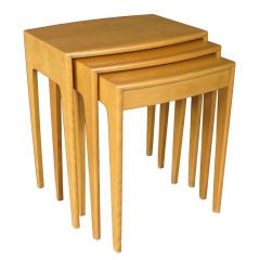 A Sleek Set of 3 American Solid Maple Nesting Tables; Wakefield
