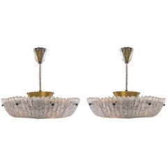 Shimmering Pair of Swedish Brass & Crystal Chandeliers by Fagerlund