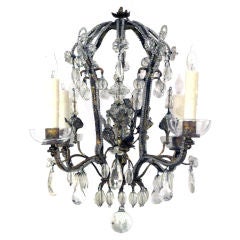 A French Gilt-Iron & Beaded Basket-Form Chandelier; by Bagues