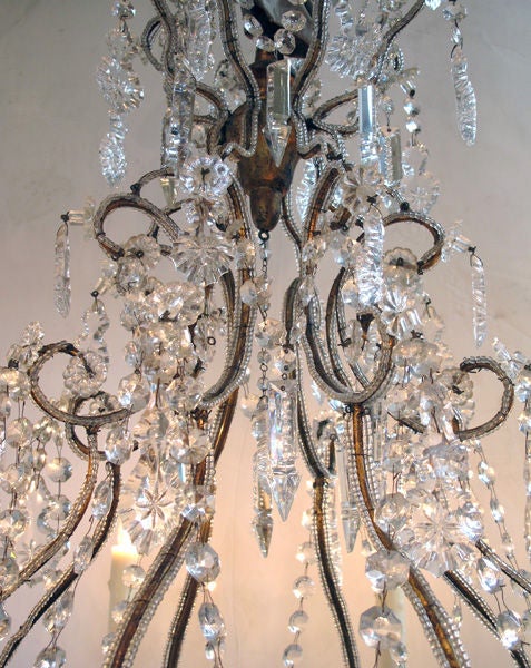 Large-Scaled Italian Rococo Style Gilt-Metal & Beaded Chandelier In Good Condition In San Francisco, CA