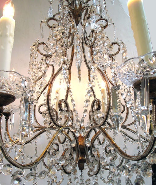 Large-Scaled Italian Rococo Style Gilt-Metal & Beaded Chandelier 1