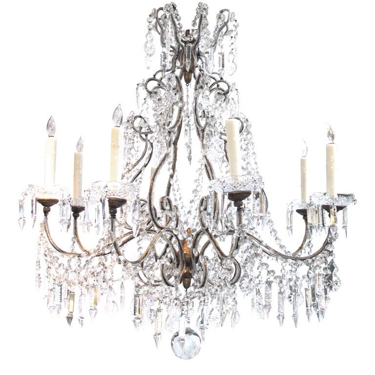 Large-Scaled Italian Rococo Style Gilt-Metal & Beaded Chandelier