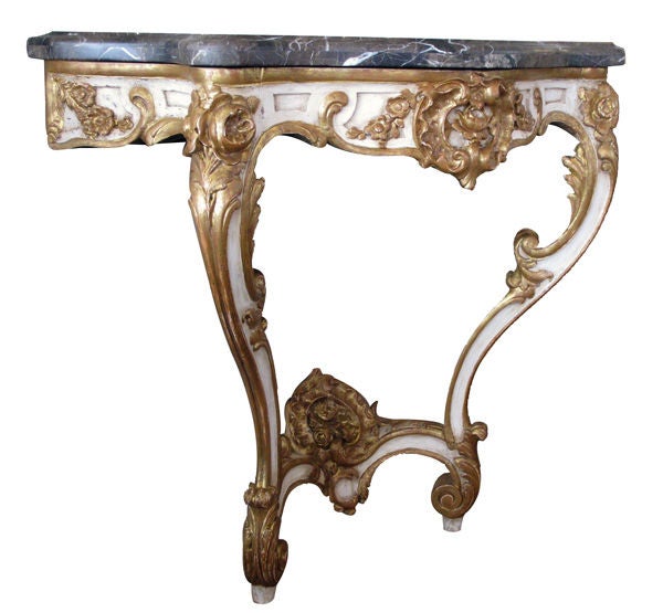 Curvaceous French Rococo Ivory Painted&Parcel Gilt Wall Console