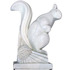 Vintage A Charming French Art Deco White-Glazed Ceramic Squirrel