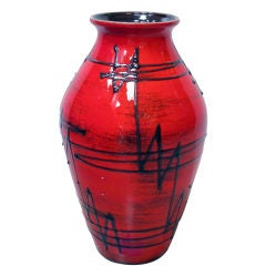 A Deeply-Colored West German Scarlet Glazed Ovoid-Form Lava Pot
