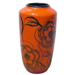 A Stylish West German 1960's Orange Glazed Ovoid-Form Lava Pot