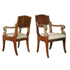 A Handsome Pair of Russian Second Empire Mahogany Armchairs
