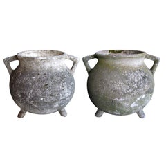 A Stout Pair of French Double-Handled Concrete Urns