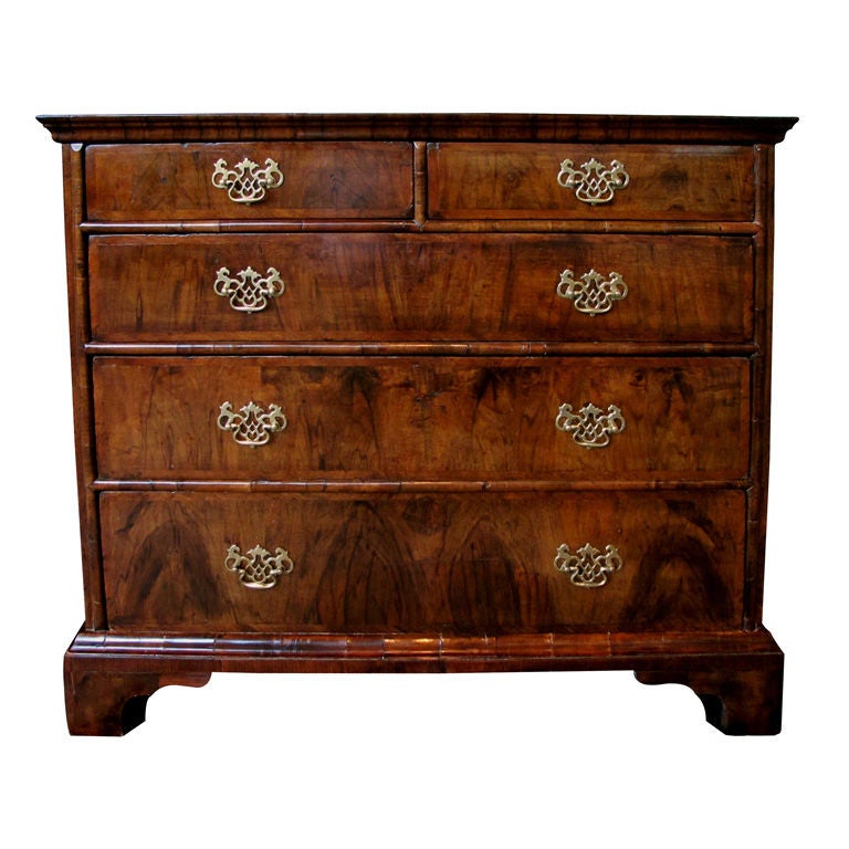 A Handsome English George II Walnut Veneered 
Oak Chest