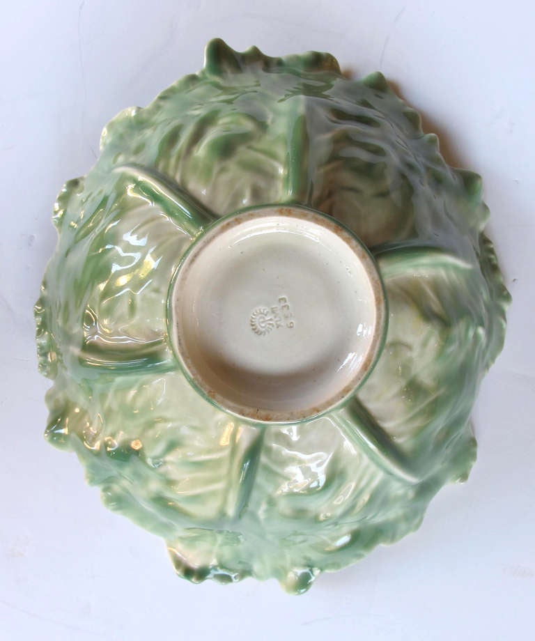 Boldly-Scaled American Rookwood Art Pottery Pale-Green Glazed Cabbage-Leaf Bowl 1