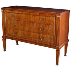 Stylish French Three-Drawer Tiger Mahogany Chest in the Style of Maison Jansen