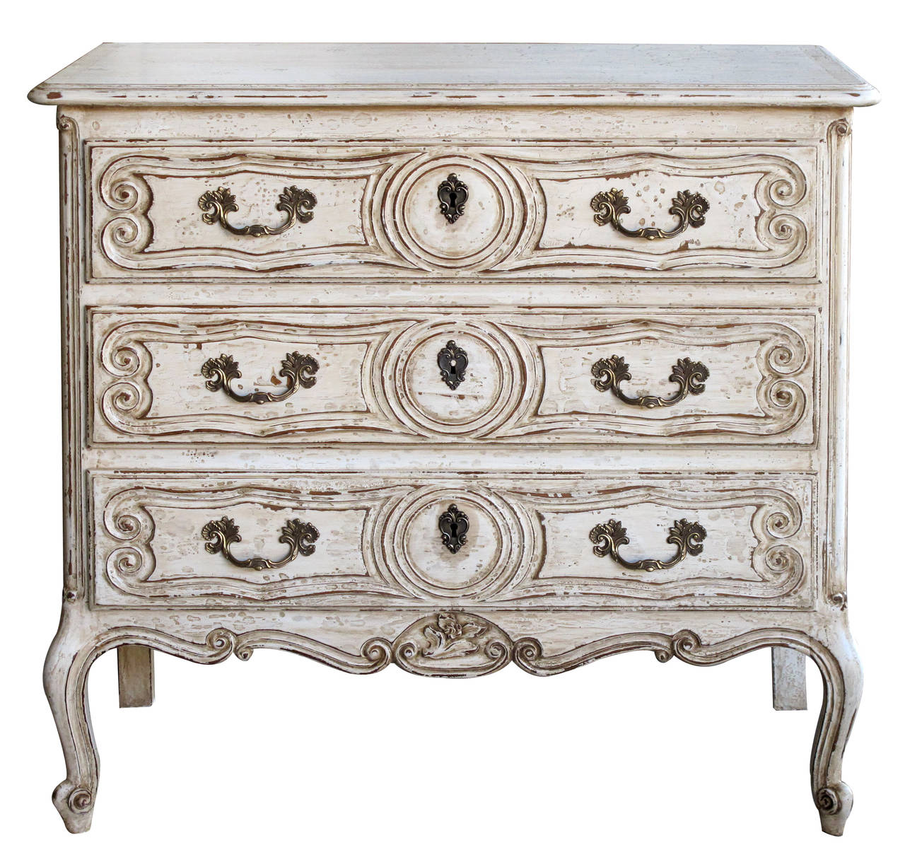Elegant and Diminutive French Rococo Style Painted Three-Drawer Commode In Good Condition In San Francisco, CA