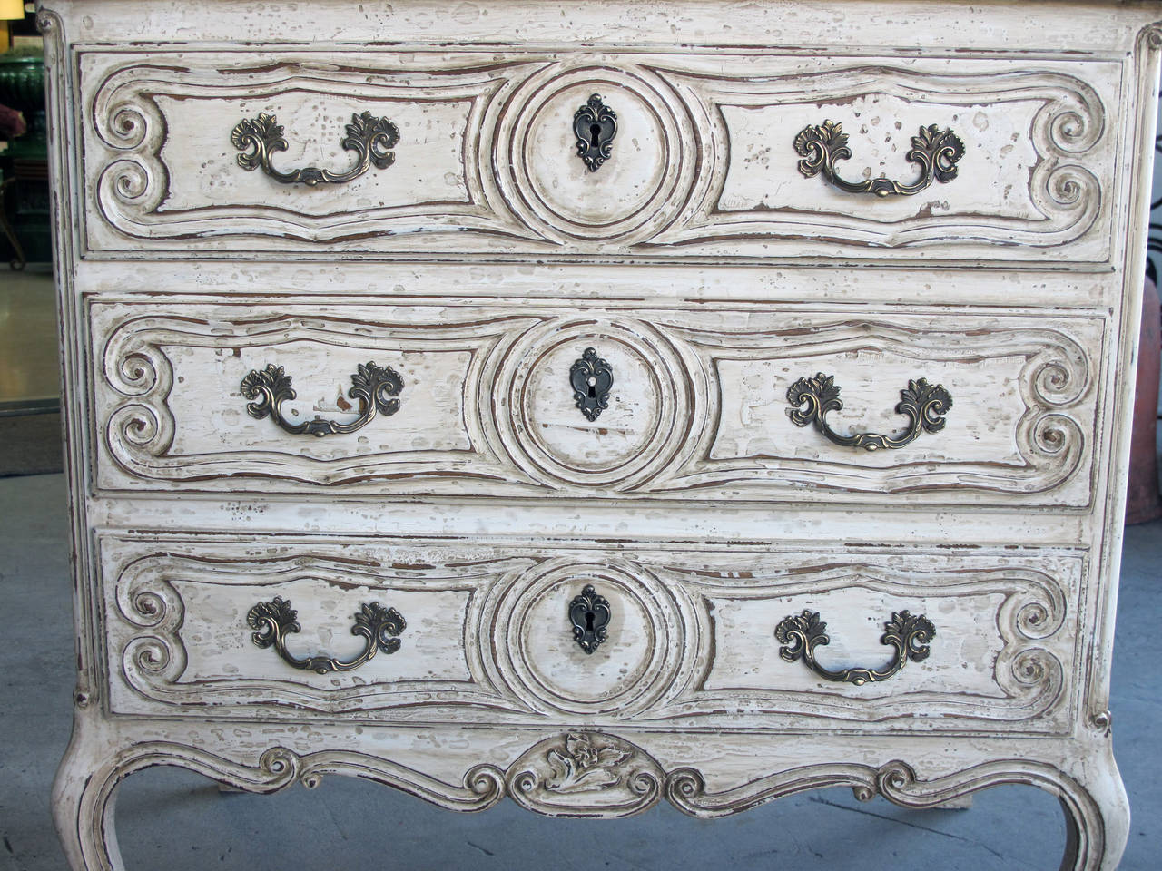 Elegant and Diminutive French Rococo Style Painted Three-Drawer Commode 3