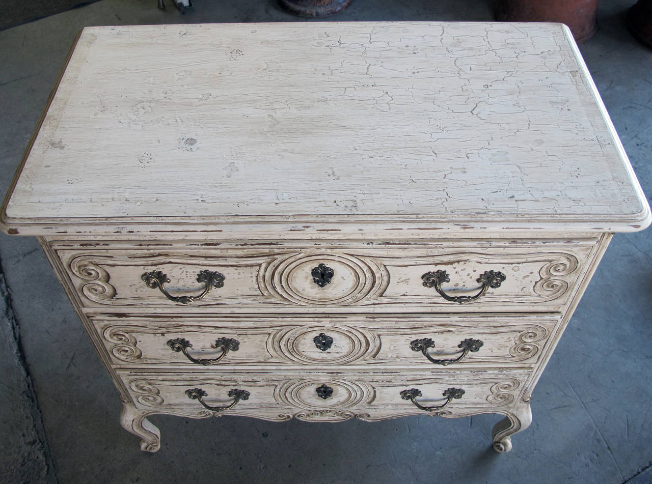 19th Century Elegant and Diminutive French Rococo Style Painted Three-Drawer Commode