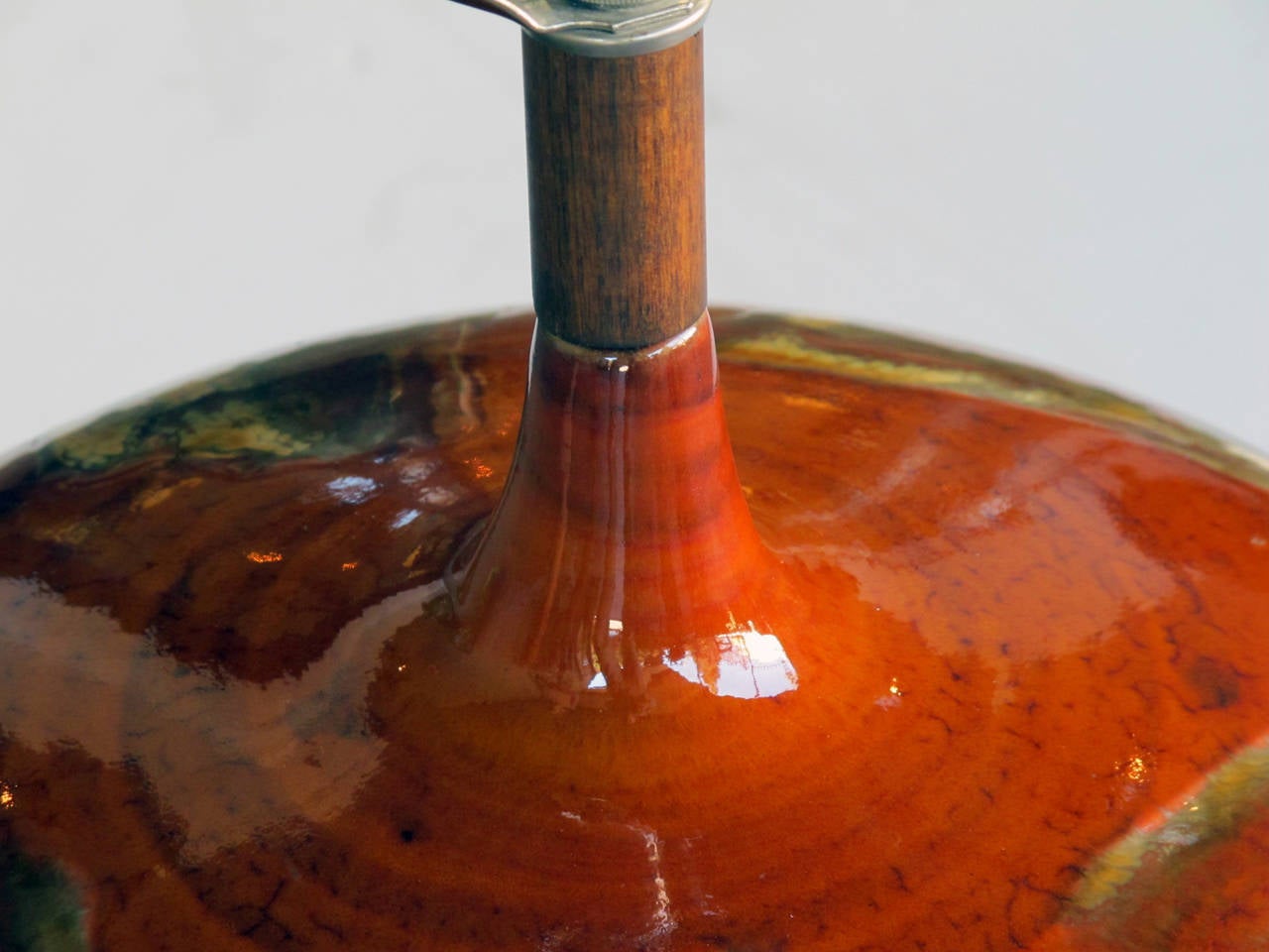 Mid-20th Century Large Danish Burnt Orange and Brown Drip-Glaze Ceramic Orb-Form Lamp