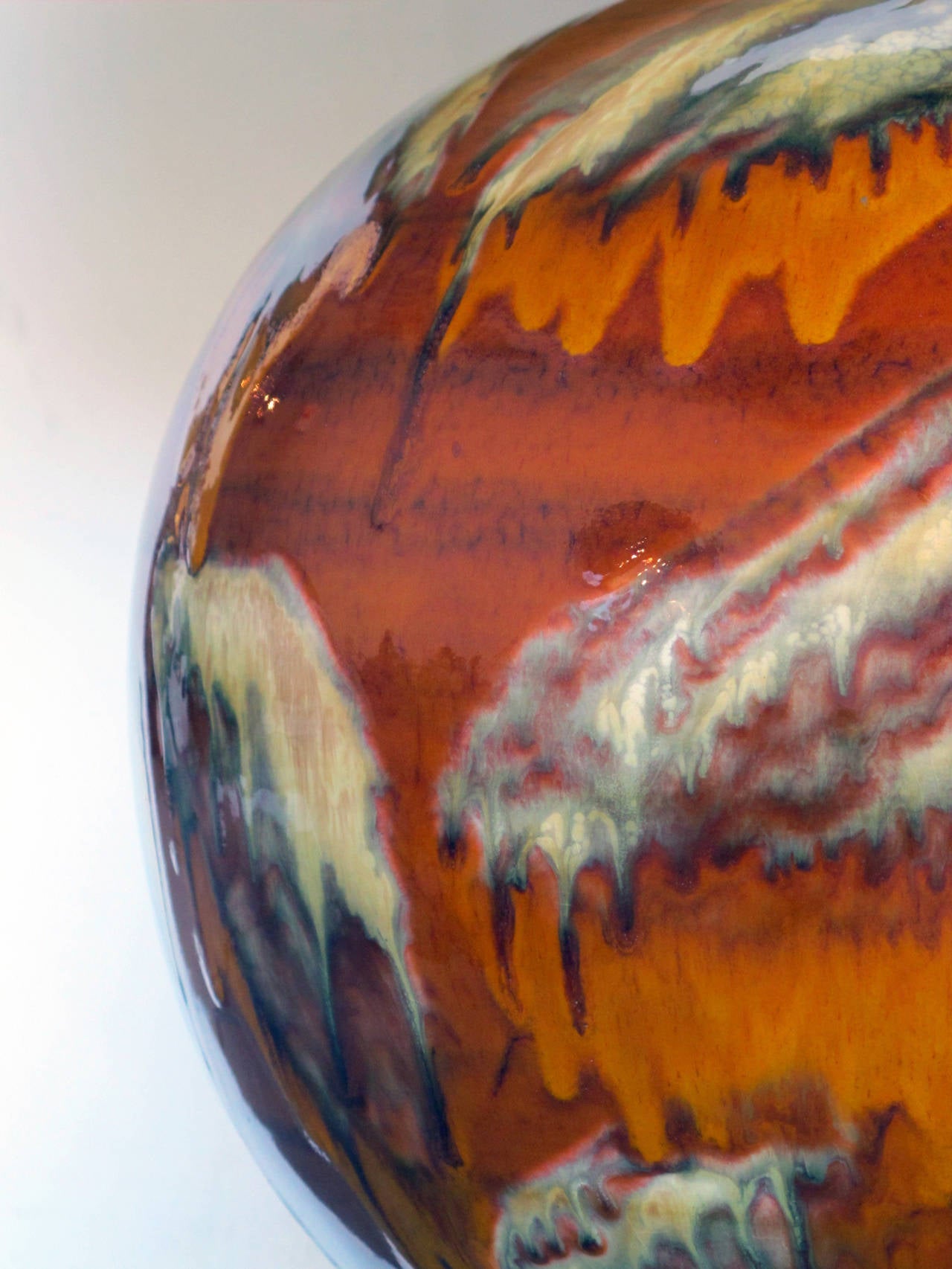 Large Danish Burnt Orange and Brown Drip-Glaze Ceramic Orb-Form Lamp 1