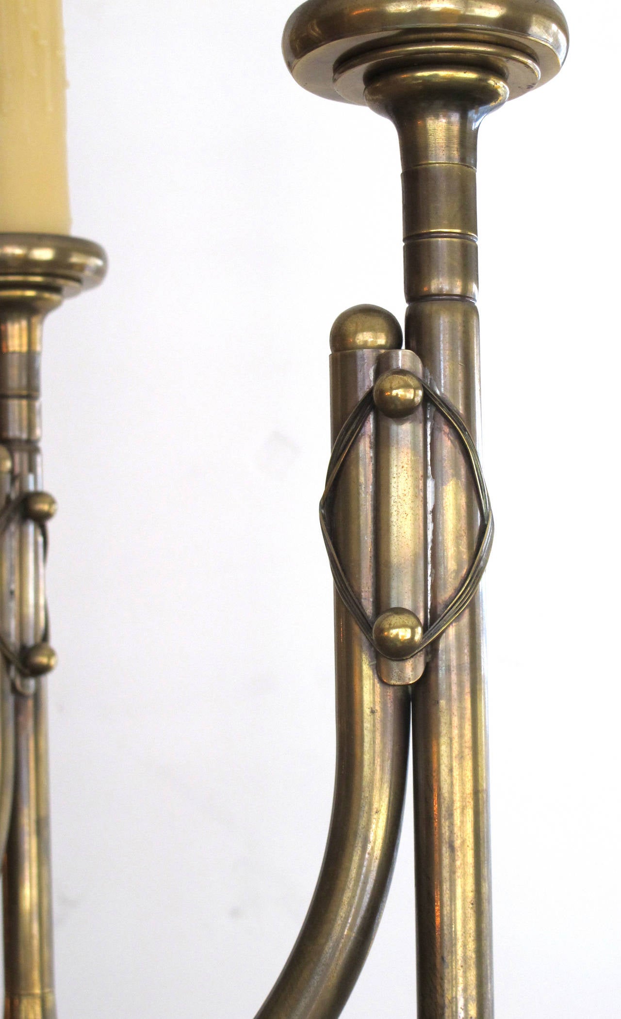 Handsome and Large-Scaled English Neo-Gothic Brass Six-Light Chandelier