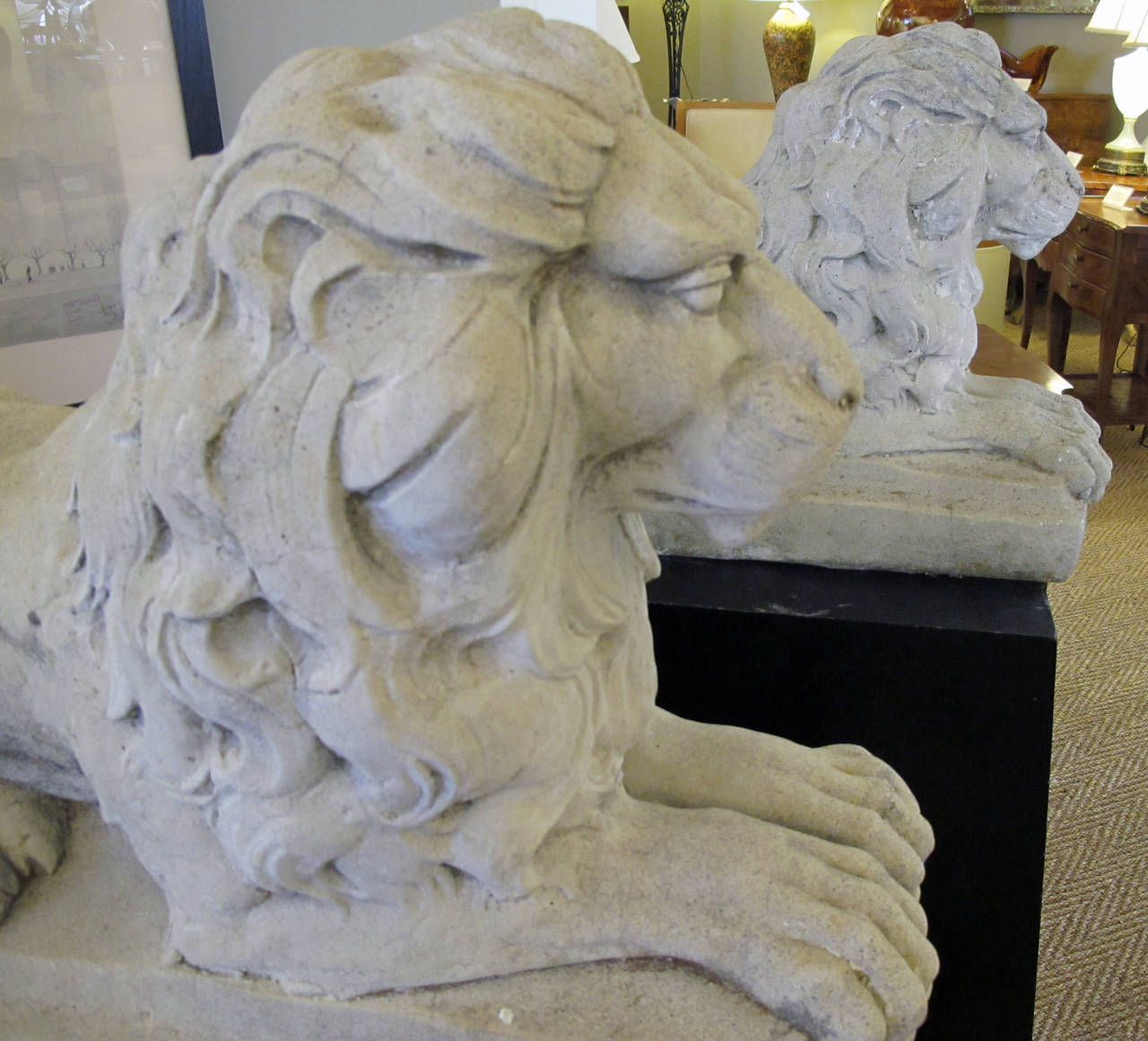 Well-Rendered Pair of English Cast Stone Garden Lions In Good Condition In San Francisco, CA