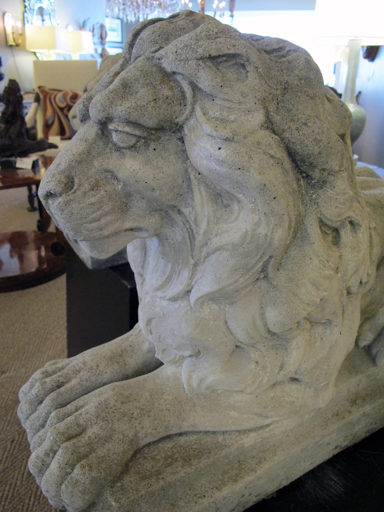 Well-Rendered Pair of English Cast Stone Garden Lions 1