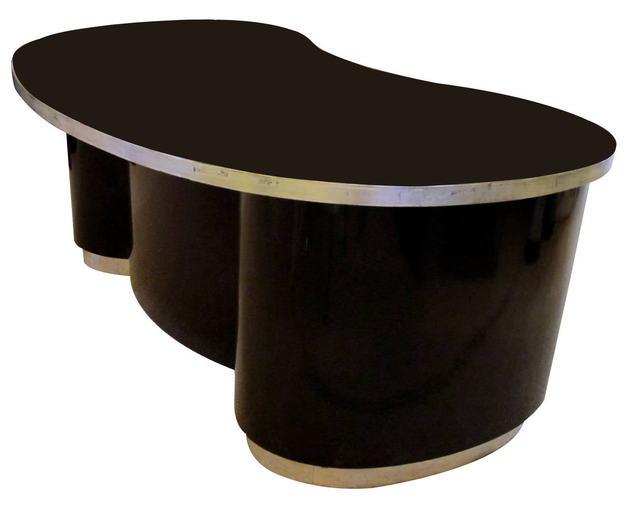 Striking American Art Deco Style Kidney-Shaped Brown Lacquered Pedestal Desk