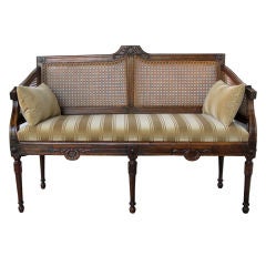 A Handsome Italian Neo-Classical Walnut Settee w/Caned Back