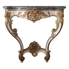 A Curvaceous French Rococo Invory Painted Wall Console Table