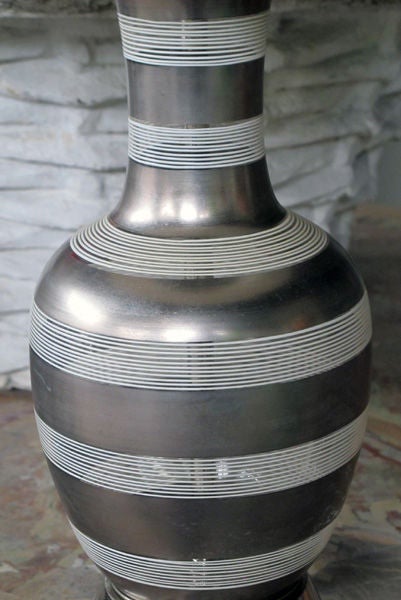 Stylish Pr of American Baluster-Form Silver Painted Glass Lamps