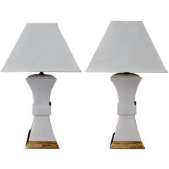 A Shapely Pair of American White Crackle-Glazed Lamps