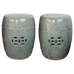 A Handsome Pair of Chinese Celadon Barrel-Form Garden Seats